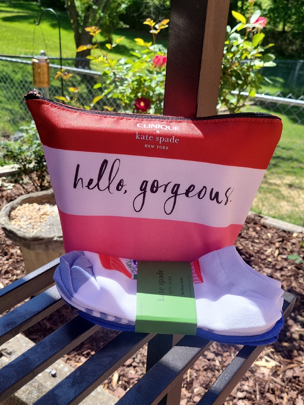 kate spade Red, Pink and White Striped Cosmetic Pouch
